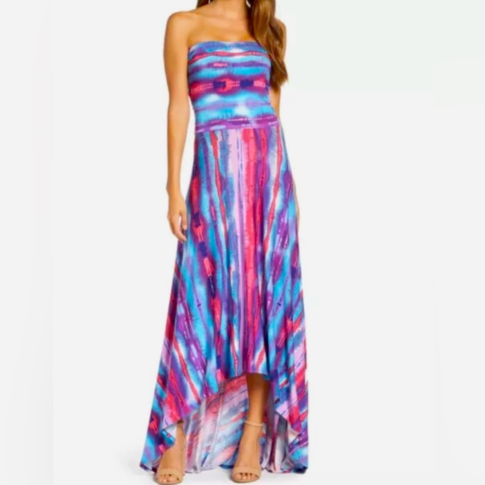 Felicity & Coco multicolor strapless high low maxi dress